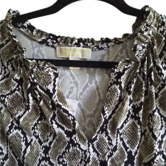 NWT Michael Kors 3X Plus Size Olive Green Snake Print Midi Stretch Dress - Picture 3 of 11